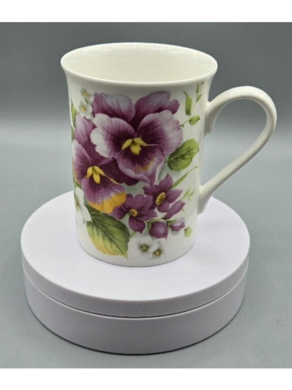 Colorful Purple Pansy DATA Fine Bone China Mug Coffee Tea Cocoa Cup